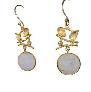 Rainbow Moonstone, White Topaz & Gold Over Sterling Silver Dangle Earrings